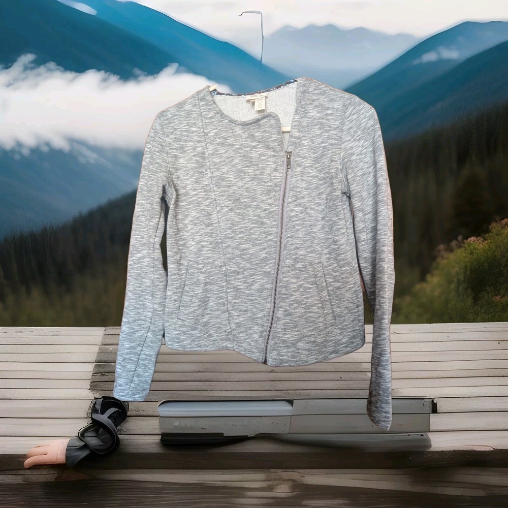 Matilda‎ Jane Moto Jacket Knit Women Small Grey Full Zip Afternoon Drive Heather